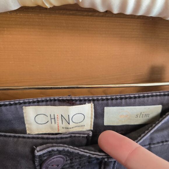 Anthropologie Chino Slim Petite Gray Pant 25P Bottom Zip Button Closure Trouser - Picture 4 of 5